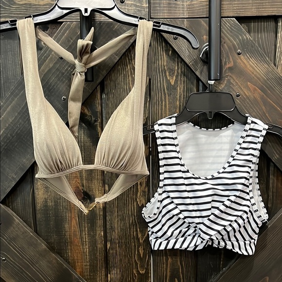 Swim Tops Bundle S Green Black White Victoria's Secret Halter Knot Front Bikini - Picture 9 of 9